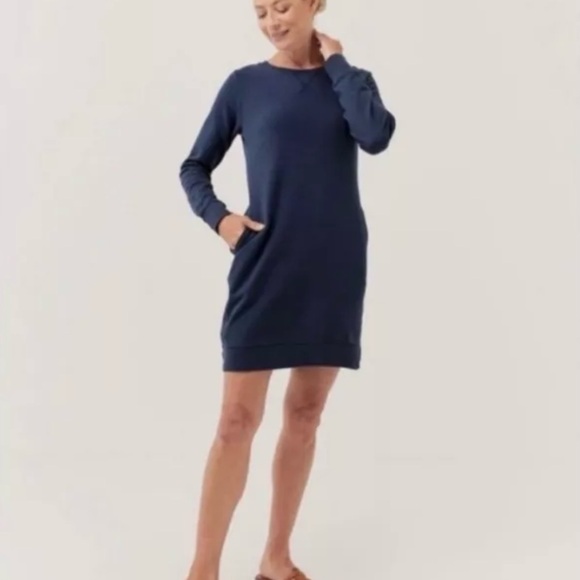 Pact Organic Cotton Downtime Sweatshirt Dress Navy Blue - Picture 4 of 6